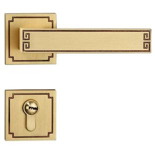 固高新中式古铜室内卧室房门锁磁吸静音复古门把手金色房间木门锁