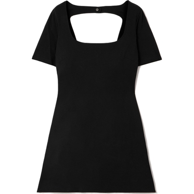 STAUD 春夏女黑色露背弹力双罗纹短款连衣裙