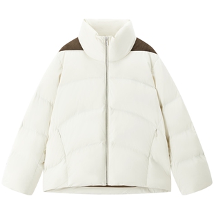 【商场同款】太平鸟白色立领羽绒服女肩部拼接设计外套A3ACF4428