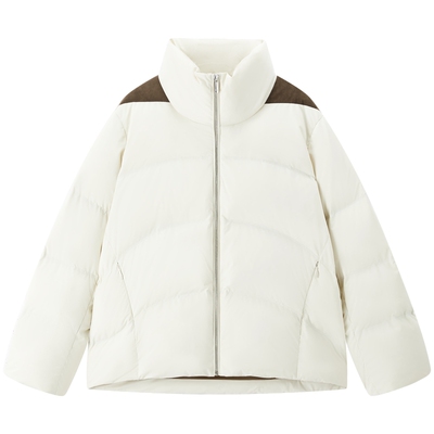 太平鸟白色立领羽绒服女