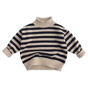 男童冬季加厚羽绒服中小童条纹毛衣男宝宝加绒卫裤儿童白鸭绒外套