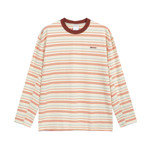 SILENTEX 秋冬复古条纹撞色字母圆领长袖T恤 男女简约休闲宽松