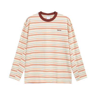 SILENTEX 秋冬复古条纹撞色字母圆领长袖T恤 男女简约休闲宽松