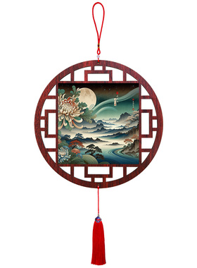 入户门口装饰挂件新中式中国结挂饰客厅书房山水画餐厅茶室装饰画