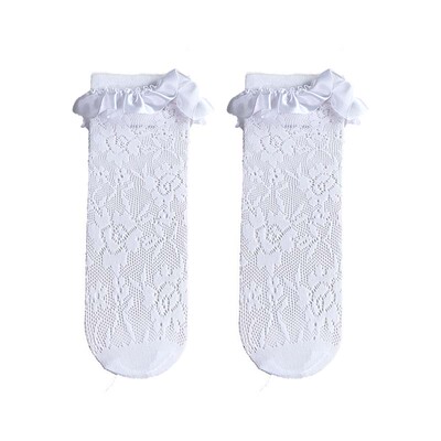 公主绸缎花边网纱中筒袜