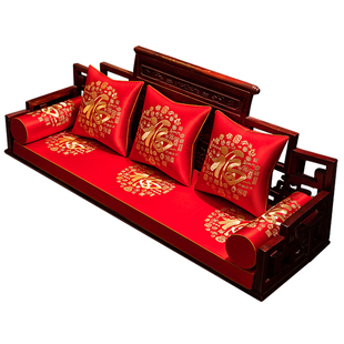 红色喜庆中式红木沙发坐垫防滑罗汉床专用垫实木沙发海绵垫子套罩