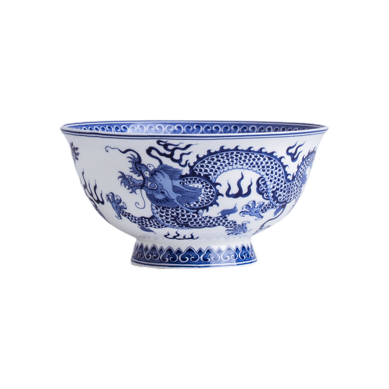 骨瓷碗景德鎮(zhèn)家用高檔單個(gè)創(chuàng)意飯碗釉中彩中式傳統(tǒng)復(fù)古龍紋高腳碗