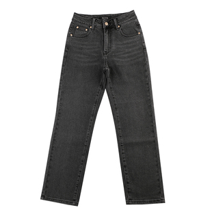 GPOD BEFR炭黑色裤高街复古辣妹宽松阔腿裤高腰小直筒牛仔裤女冬2