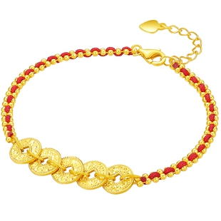 六桂福珠宝五钱帝盘缠手链女红绳足银礼物送女生新年情人节礼物