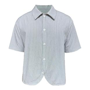 JCAESAR STRIPE SHIRT 弯弧条纹短袖衬衫 黑白蓝色条纹 弯弧下摆