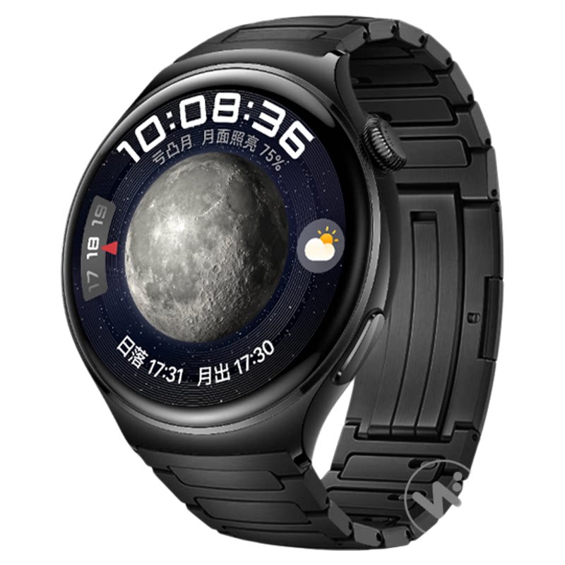 适用华为watch4手表带工字专用无缝一体全钛腕表带运动智能手表土星褐男士高级官方同款幻月黑金属表链夏季