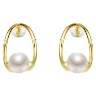 京润珍珠耳钉知有S925银淡水珍珠耳钉6-7mm白色圆形气质小众耳环D