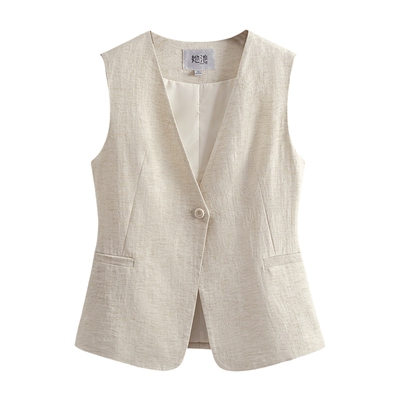 她池一粒扣马甲气质V领修身马夹