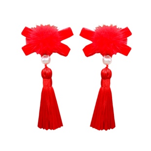 中国风头饰毛球流苏发夹儿童汉服头花发卡过年边夹子红色新年发饰