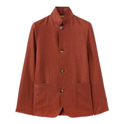 LoroPiana/诺悠翩雅男士针织衫立领亚麻夹克皮革细节新款