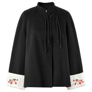 秋水伊人新中式红色短款毛呢外套女2026年春季新款全羊毛国风大衣