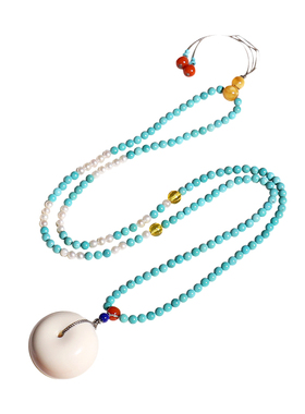 猛犸象牙面包圈项链南红蜜蜡挂件