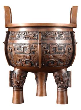 铜聚德 纯铜兽面纹圆鼎紫铜仿古青铜器公司酒店庆典乔迁开业礼品