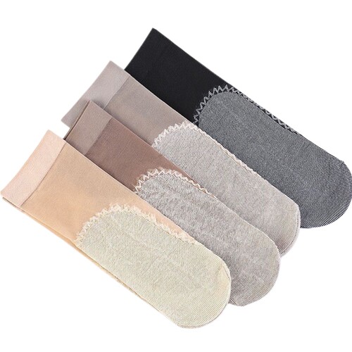 棉底丝袜女薄款短夏季水晶防勾丝防滑袜子隐形船袜短袜中筒袜肉色