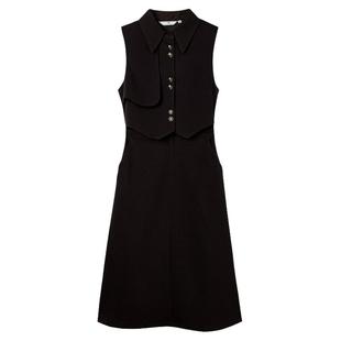 谷邦棕色翻领收腰背心连衣裙冬季新款小众复古显瘦通勤无袖长裙