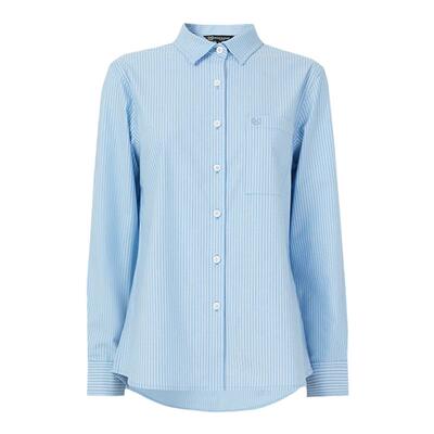 波顿女士2025春夏新款经典蓝白色竖条纹衬衫美式休闲高端衬衣