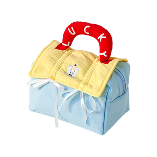 韩系多巴胺拼色手提化妆包大容量2025便携女士日常通勤百搭包包