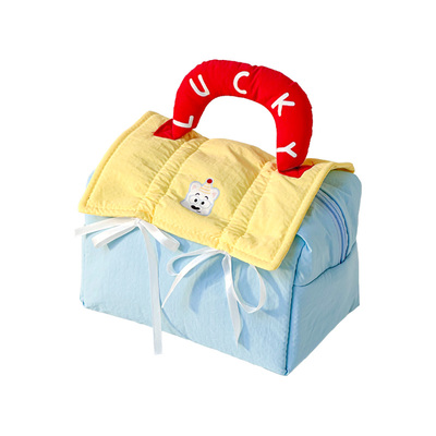 韩系多巴胺拼色手提化妆包大容量