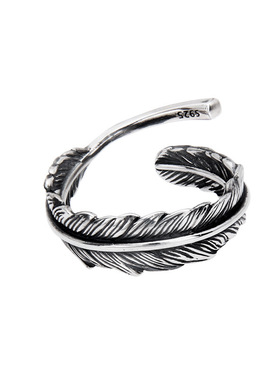 925纯银复古做旧羽毛戒指