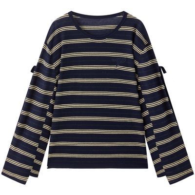 太平鸟羊毛混纺条纹宽松针织罩衫