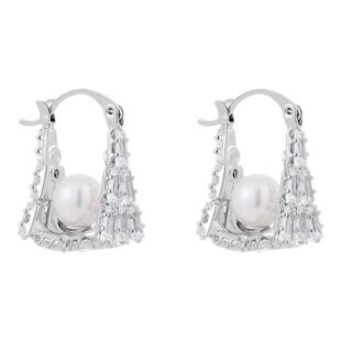 银色U型珍珠耳扣锆石耳环2026新款爆款轻奢高级感耳钉小众耳饰