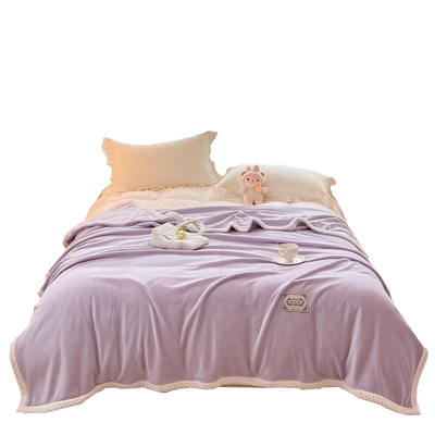 丁香紫色高克重加厚牛奶绒被罩单件浅紫色轻奢大包边单人毛毯被套