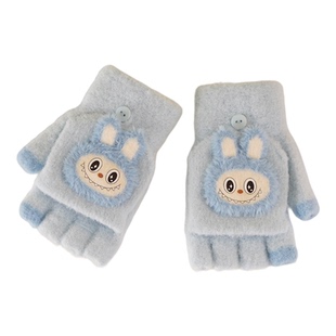 拉布布儿童手套3-15岁初中小学生冬季保暖加厚8女童男童翻盖大童6