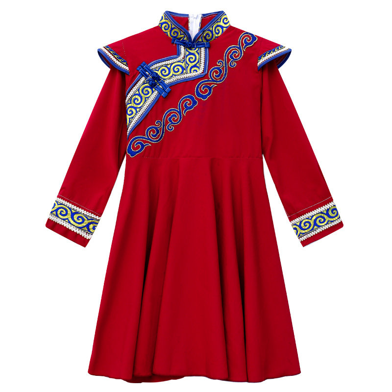 新款儿童蒙古服族服装白马舞蹈演出服女蒙古服装草原筷子舞表演服