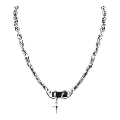 DH7四芒星项链男女锆石钛钢