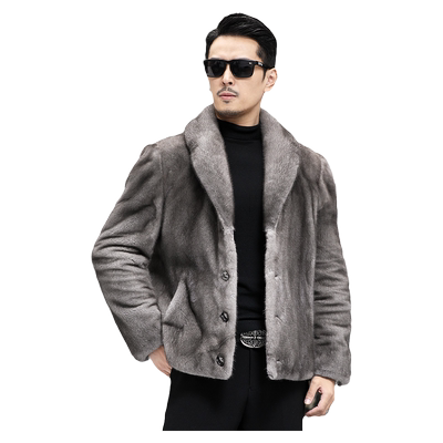 进口男装西装领裘皮铁灰貂原色