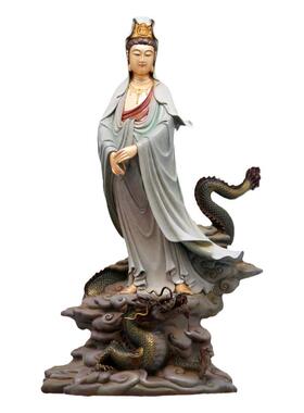 圆通缘黄铜高温着色南海观音菩萨家用供奉乘龙观音佛像工艺品摆件