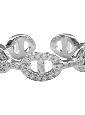 小众轻奢猪鼻扣微镶水钻开口戒指