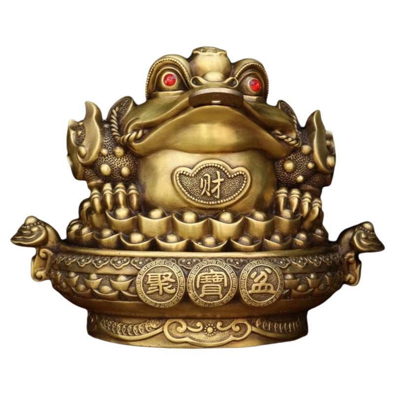 聚宝盆金蟾纯黄铜摆件