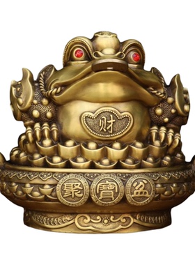 聚宝盆金蟾纯黄铜摆件