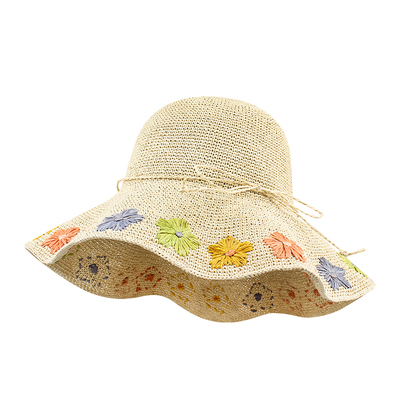 ROUIIEFAO草帽彩色花朵大帽檐