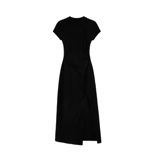 MULVAN黑色针织连衣裙女修身设计感小众性感开叉包臀裙中长款裙子