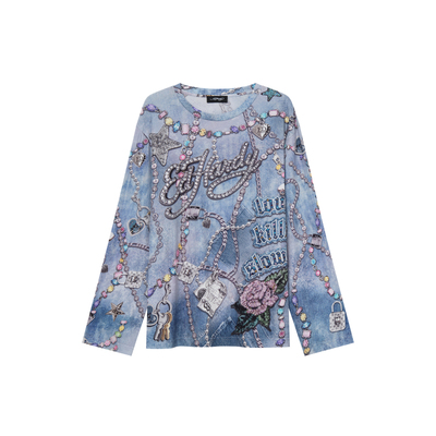 Ed Hardy埃德哈迪2026夏季新款女士数码印宽松长袖T恤E1SBW221