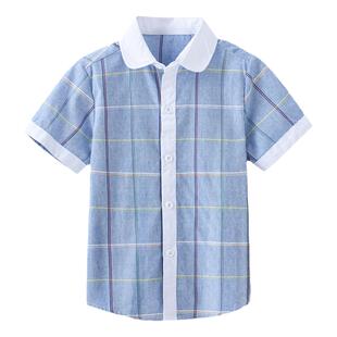儿童装休闲短袖寸衬衫男童格子女童衬衣校服款演出服春夏季中大童