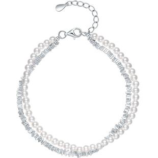 周六福碎银珍珠手链一川月光S925银贝珠叠戴手饰送女友本命年礼物