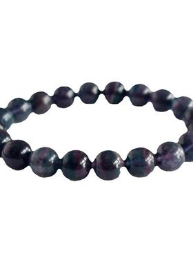 千蕊天然紫萤石手链 彩条纹莹石手串 蓝莹石聚宝盆 深紫