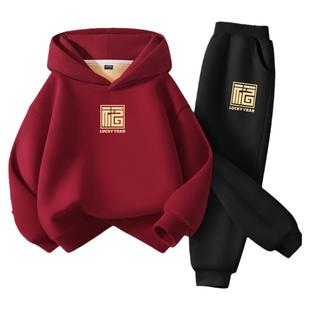 棉致男童拜年服2026新款红色男大童新年套装儿童过年喜庆衣服女童