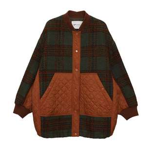 MOVEUP幻走2025秋新款.FUN系列立领口袋橡筋绳拼接中长款毛呢外套