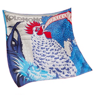 大丝巾系列（公鸡打鸣）印花90cm*90cm桑蚕丝真丝丝巾抹胸大方巾