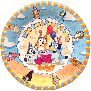 布鲁伊宾果卡通主题生日用品气球生日帽餐具套装布置儿童男孩女孩