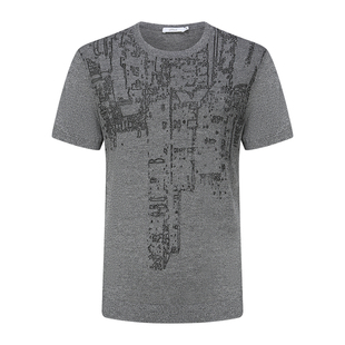 宾度男装春夏季男士巴洛克提花休闲短袖T恤男圆领时尚潮流针织衫